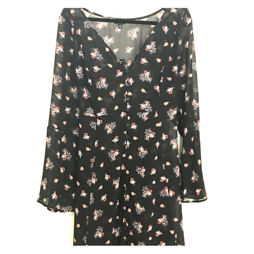Black floral chiffon dress